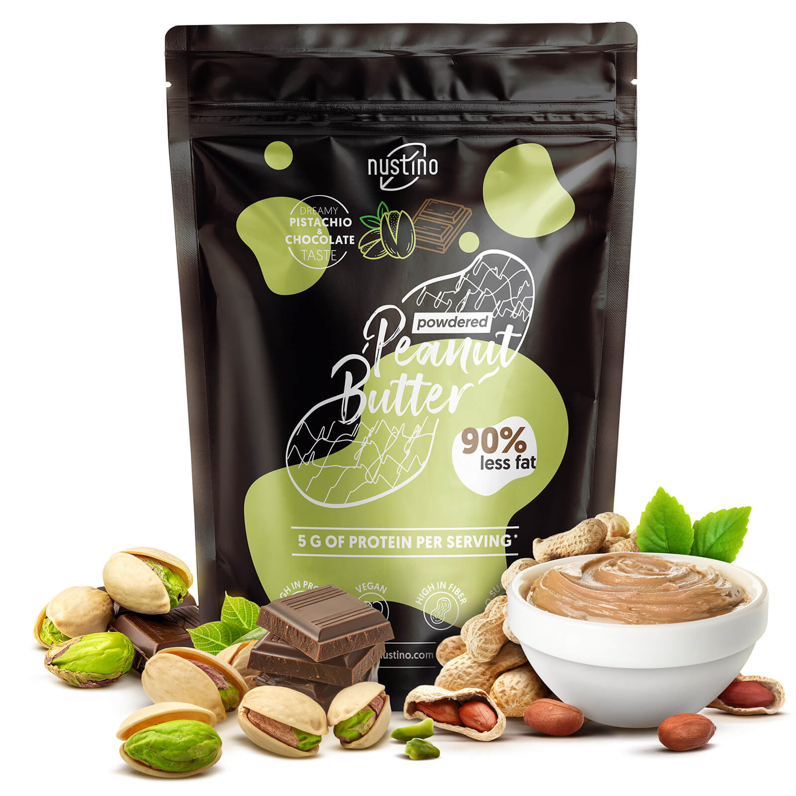 Nustino - Maso Orzechowe w Proszku - Pistacja & Czekolada (bez dodatku cukru) 400 g
