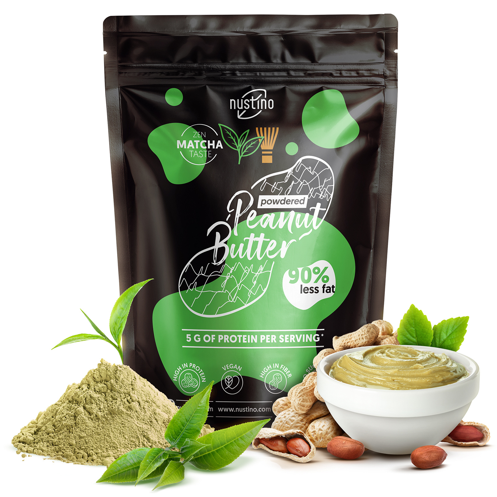 Nustino - Maso Orzechowe w Proszku - Matcha (bez dodatku cukru) 400 g