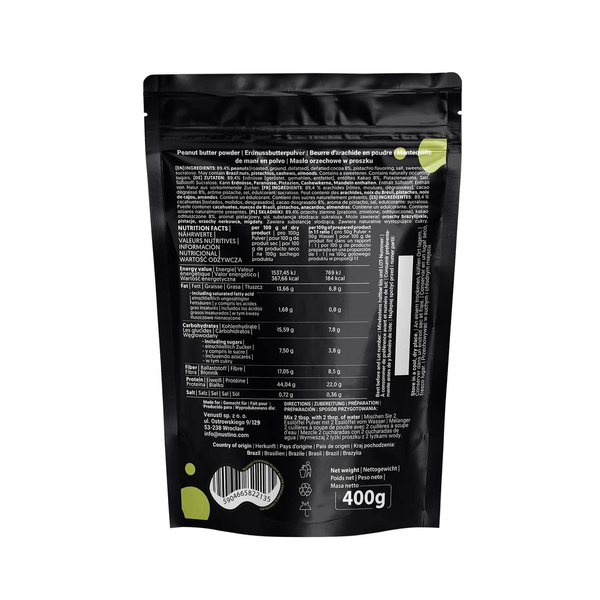 Nustino – Masło Orzechowe w Proszku – Pistacja & Czekolada (bez dodatku cukru) 400 g